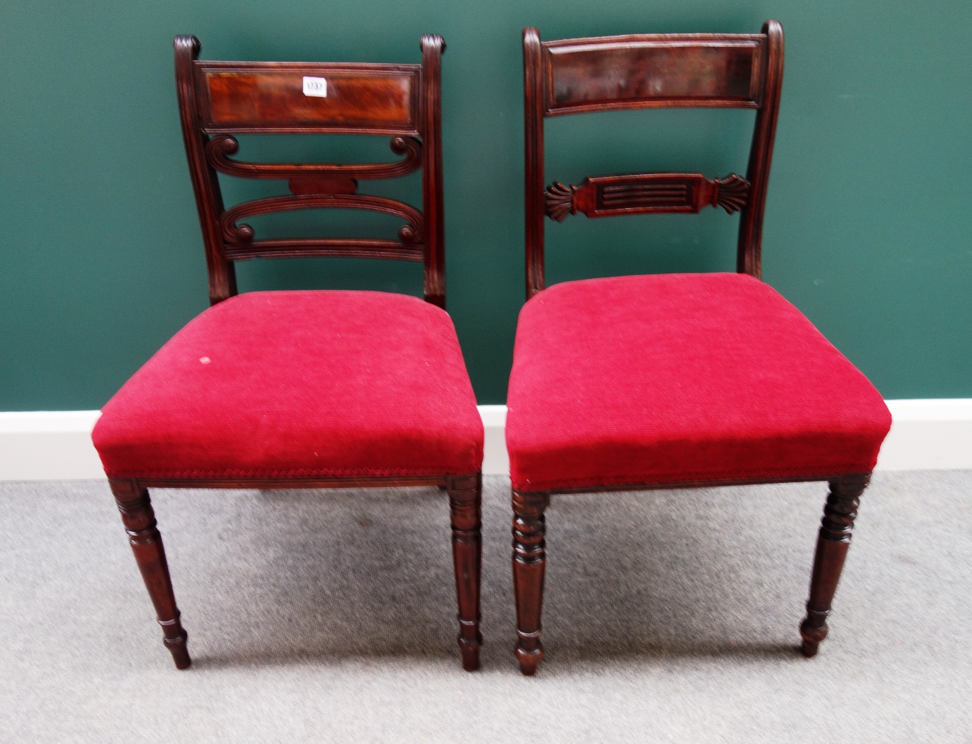 Appraisal: A set of four Regency mahogany framed dining chairs with