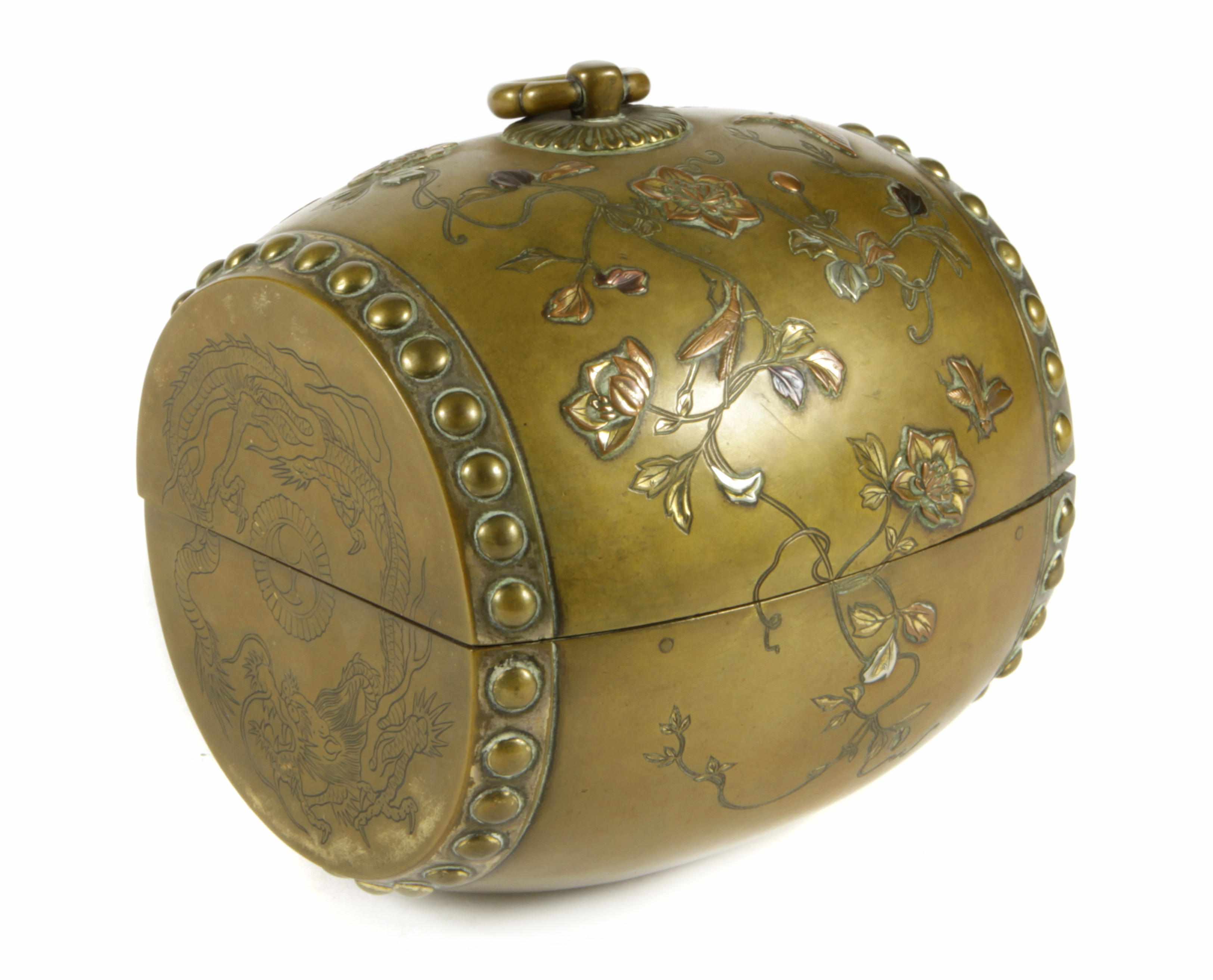 Appraisal: A Japanese mixed metal inlaid light brown patinated bronze drum