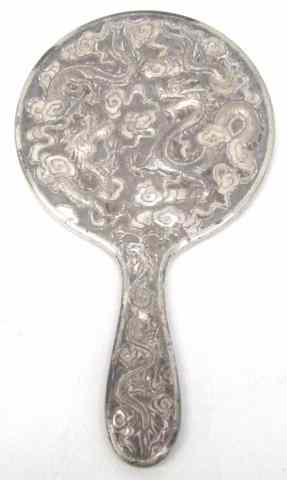 Appraisal: CHINESE EXPORT SILVER HAND MIRROR c - having dragon decoration