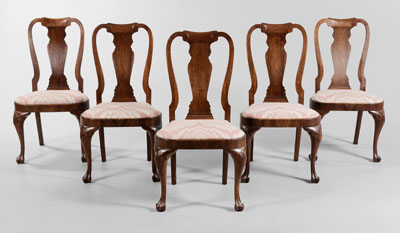 Appraisal: Set of Five Queen Anne Style Chairs th century walnut