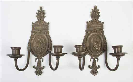 Appraisal: A Pair of Continental Gilt Metal Two-Light Sconces having an