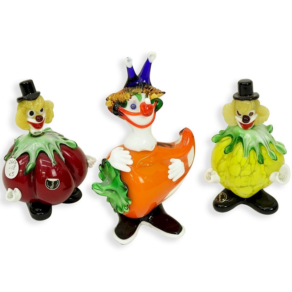 Appraisal: Mid Century Murano Art Glass Clown Figurines Three Piece Lot