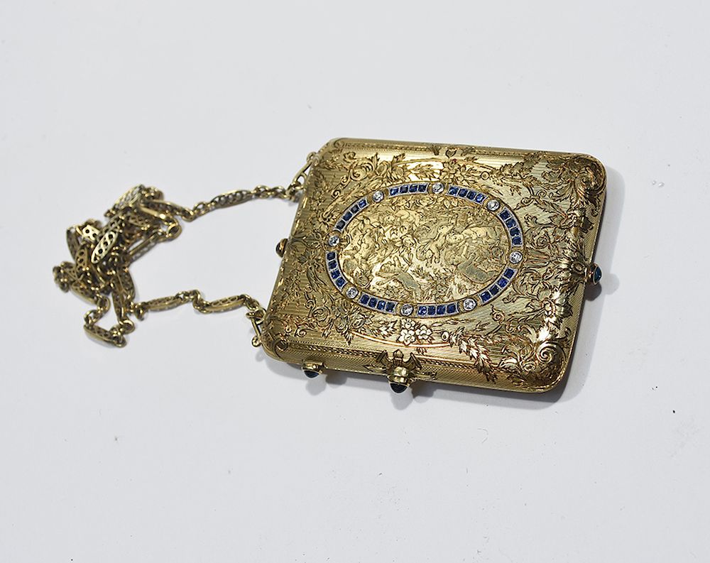 Appraisal: Fine K yellow gold sapphire and diamond minaudiere Fine K