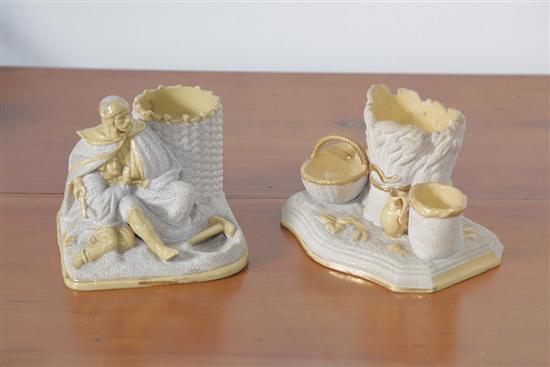 Appraisal: TWO YELLOWWARE SMOKING SETS Including one marked ''A Tschinkel'' Depicting