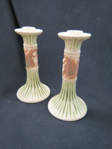 Appraisal: Roseville Pottery Donatello Candlesticks pair excellent