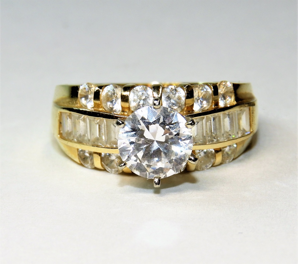 Appraisal: ESTATE K GOLD LADY'S FANCY CUBIC ZIRCONIA RING China th