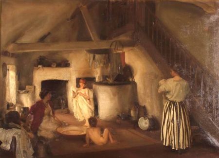 Appraisal: CHARLES SIMS - BRITISH Signed Oil on Canvas Bath Time