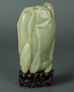 Appraisal: Chinese Hardstone Magnolia Form Vase Chinese hardstone vase carved as