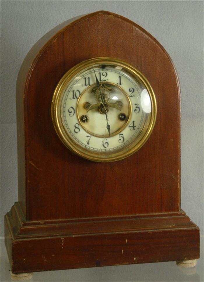 Appraisal: Waterbury Leeds mahogany mantle clock no inlay cracked bezel glass