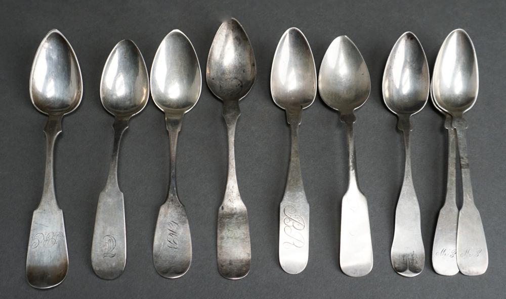 Appraisal: NINE ASSORTED PREDOMINANTLY AMERICAN WITH GERMAN COIN SILVER TEASPOONS COMBINED