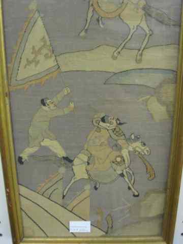 Appraisal: Chinese Embroidered Silk figureson horseback while others carrying a flag