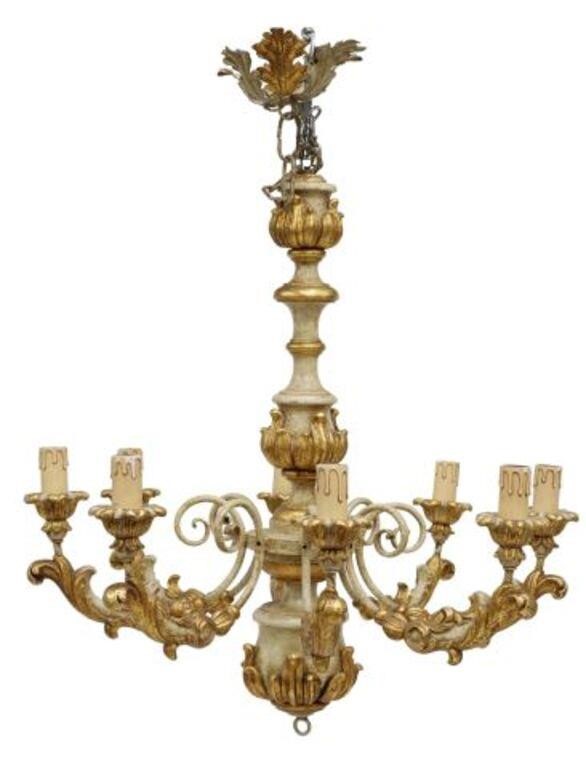 Appraisal: Italian parcel gilt and painted metal eight-light chandelier having baluster