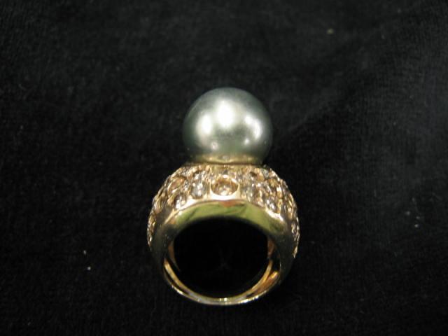 Appraisal: Tahitian South Seas Pearl Diamond Ring to mm black pearl