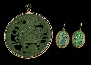 Appraisal: A Large Carved Jade Pendant set in Gold and a