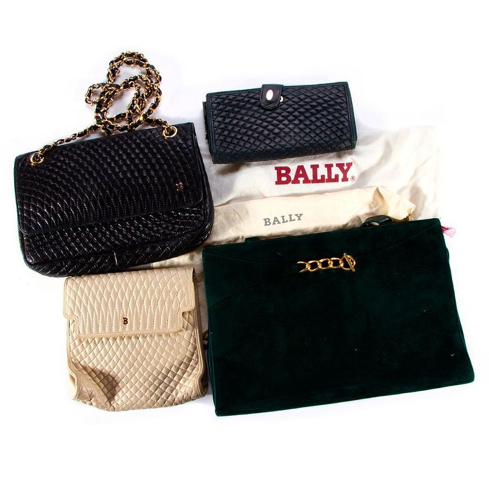 Appraisal: Four Bally leather bags one green suede handbag x one