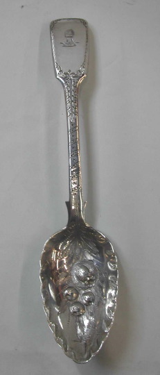 Appraisal: English Sterling Silver Fiddle Repousse Berry Spoon London maker S