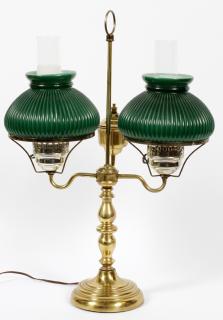 Appraisal: BRASS STUDENT LAMP BRASS STUDENT LAMP H W Double green