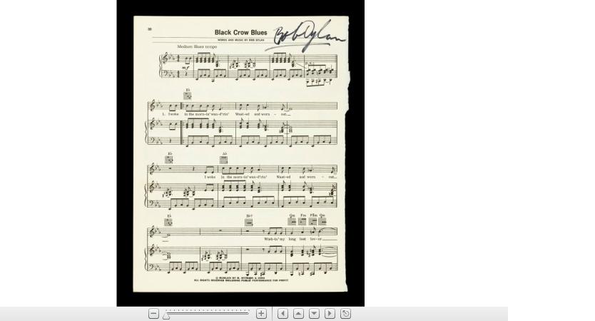 Appraisal: BOB DYLAN Sheet music for Black Crow Blues Signed by