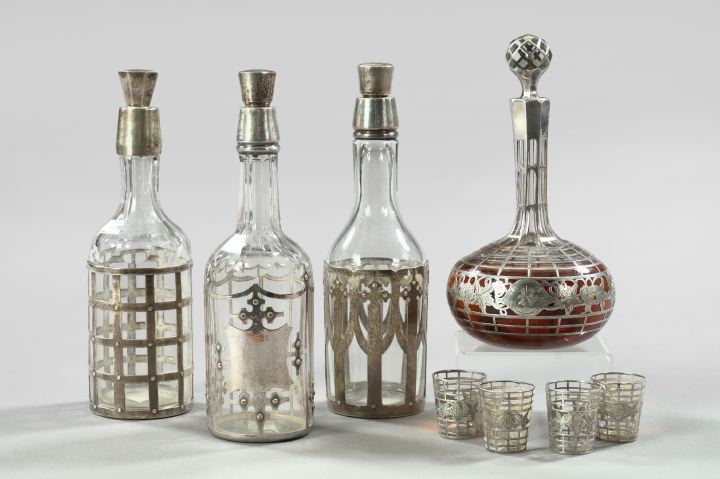 Appraisal: Eight-Piece Group of Silver-Overlay Liqueur-Serving Glassware first quarter th century