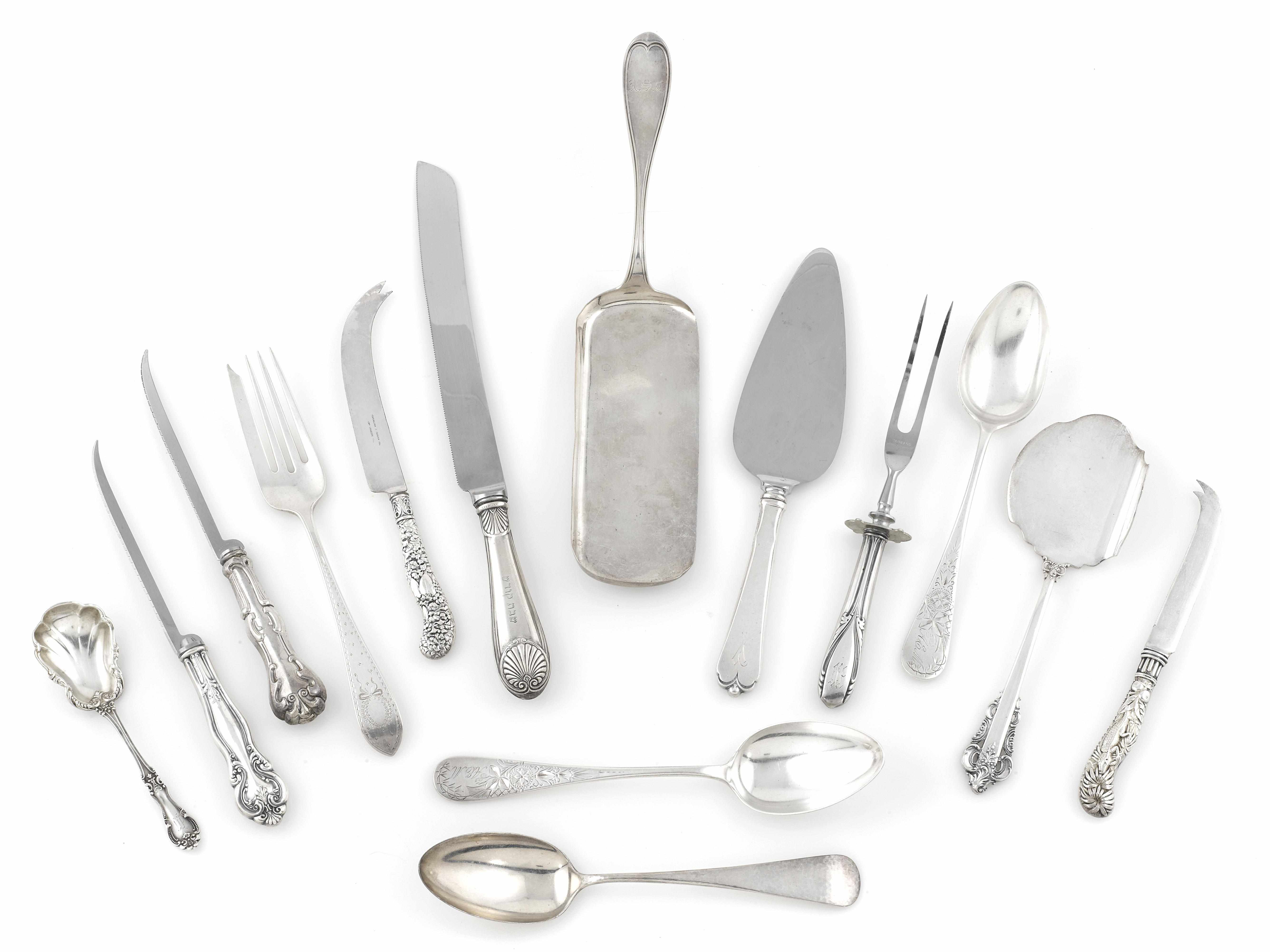 Appraisal: An assembled group of American sterling silver serving flatware late