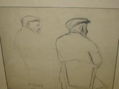 Appraisal: PHILIP NAVIASKY Study of Two Old Men signed crayon drawing