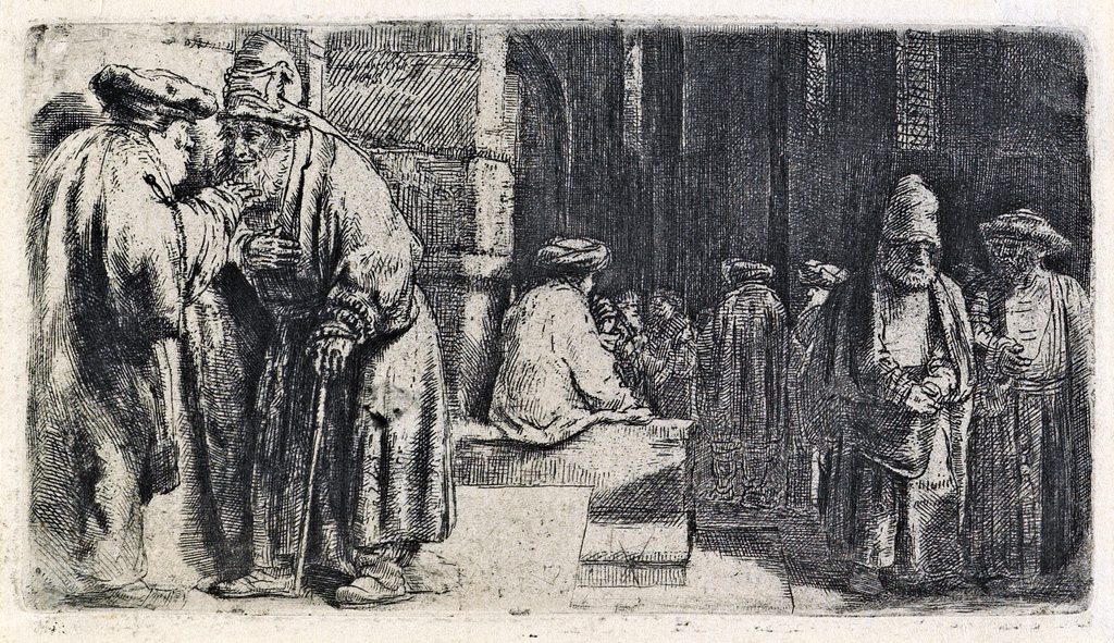 Appraisal: REMBRANDT VAN RIJN Jews in the Synagogue Etching x mm