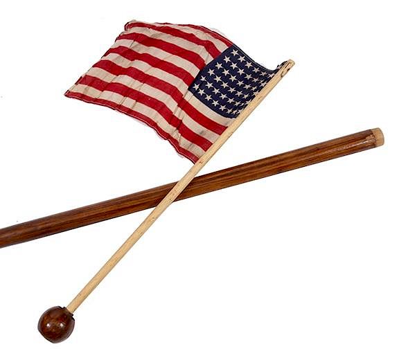 Appraisal: American Flag Cane Mid th Century- Paint Decorated Handle which