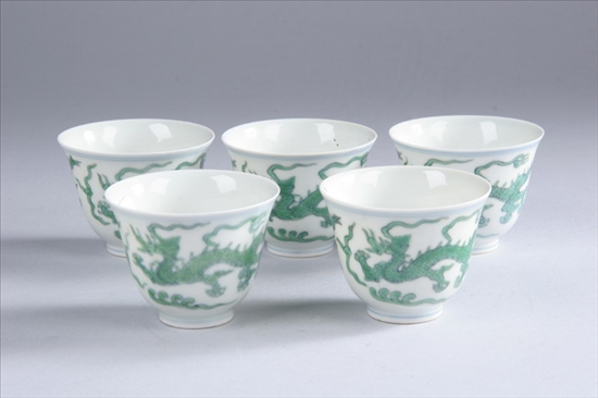 Appraisal: CHINESE BLUE AND WHITE MINIATURE PORCELAIN TEAPOT AND FIVE GREEN