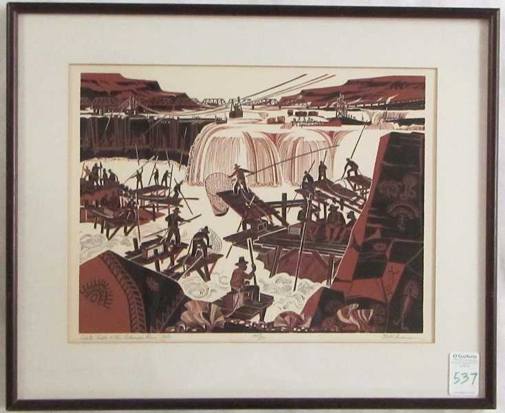 Appraisal: BOB ANDERSON LINOCUT Oregon th century Celilo Falls on the