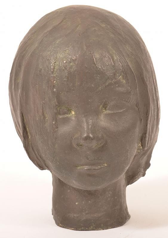 Appraisal: Bronze Bust Head of a Girl Signed Mallo Bronze Bust