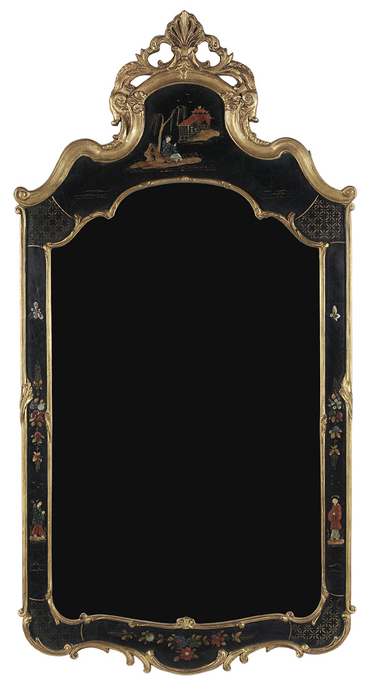 Appraisal: Queen Anne Style Japanned and Parcel Gilt Mirror late th