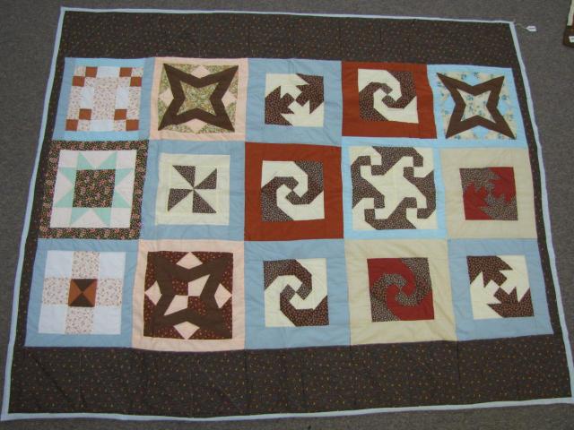 Appraisal: Vintage Hand Made Multi-Block Design Quilt '' x '' browns