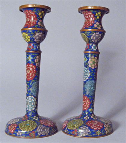 Appraisal: Pair of Chinese cloisonne candlesticks late qing republic period Of