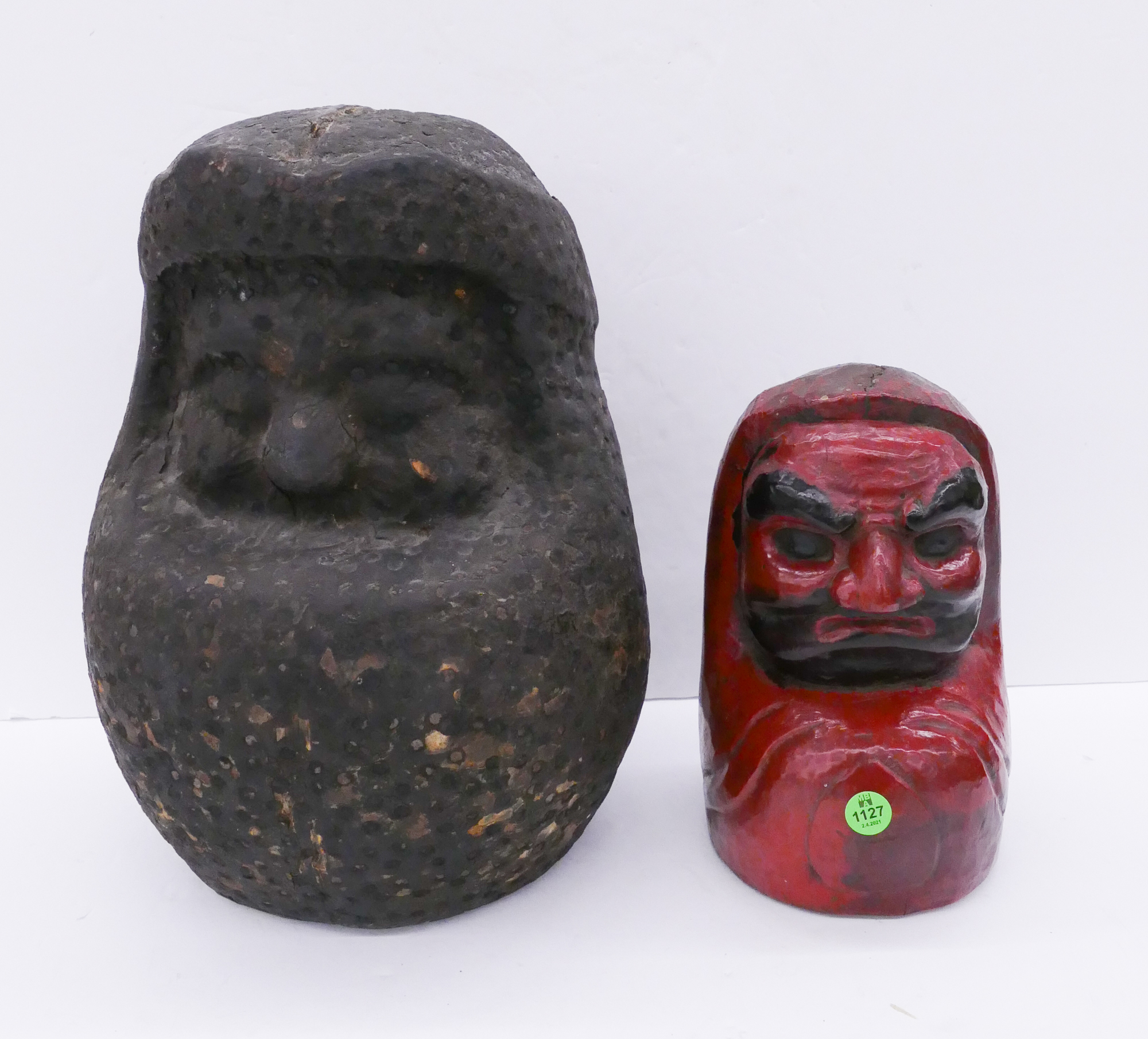 Appraisal: pc Antique Japanese Daruma Wood Figures- '' and ''