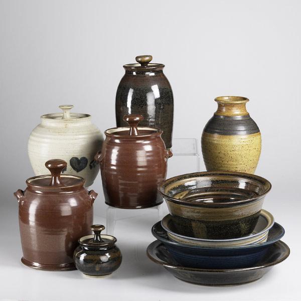 Appraisal: ARTAURO DIVITALIE Twelve pieces of stoneware include five covered jars