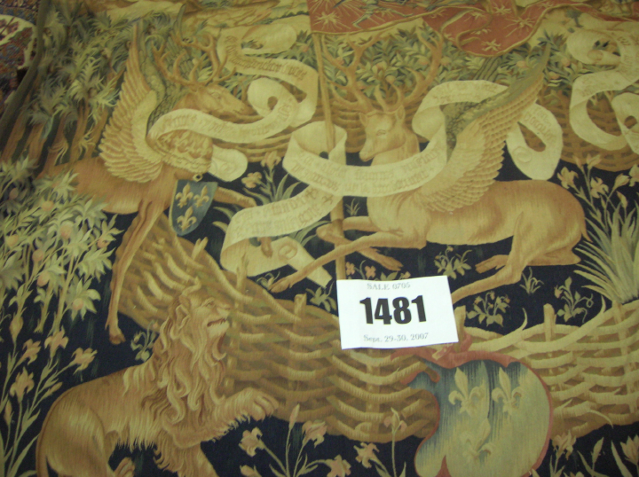 Appraisal: Large French Tapestry Panel featuring a royal French stag the