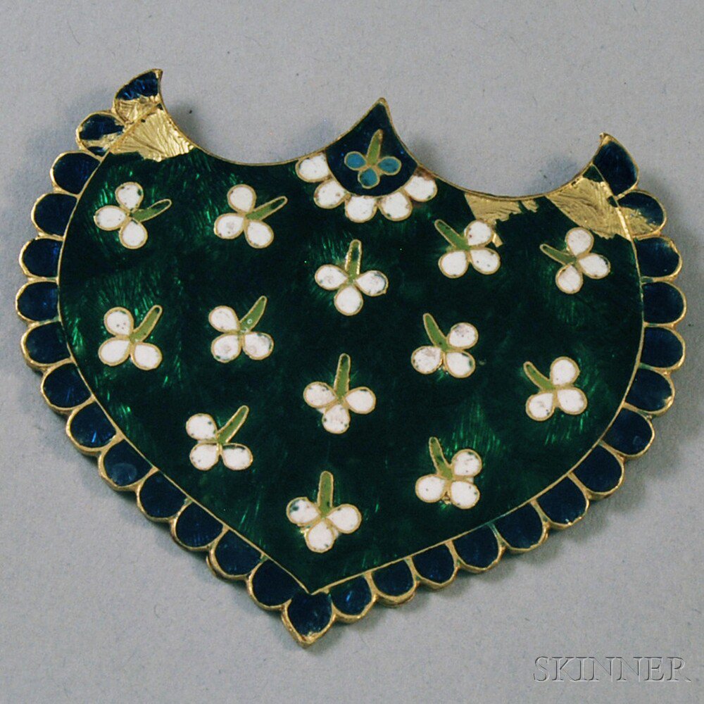 Appraisal: Indian-style High Karat Gold and Enamel Pendant Slide the heavy