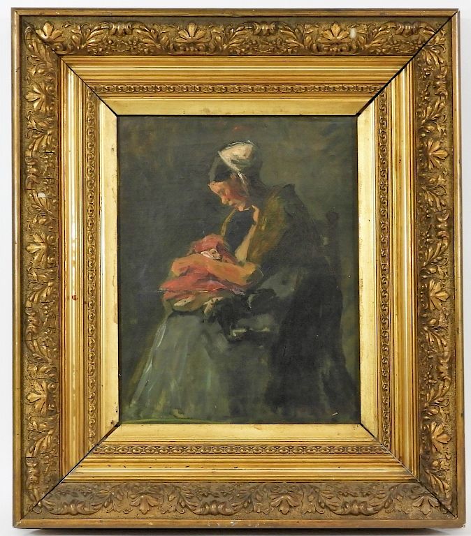 Appraisal: Henri Mattos Impressionist Woman Sewing Painting Henri Teixeira Mattos Netherlands