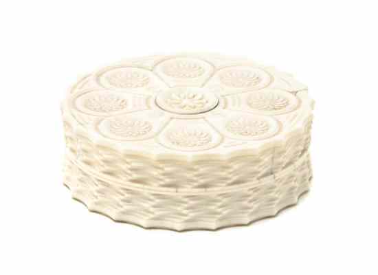 Appraisal: A Continental Lathe Carved Ivory Box of circular form carved