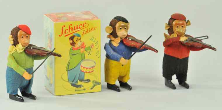 Appraisal: LOT OF THREE SCHUCO MONKEY VIOLINISTS Includes one Schuco monkey