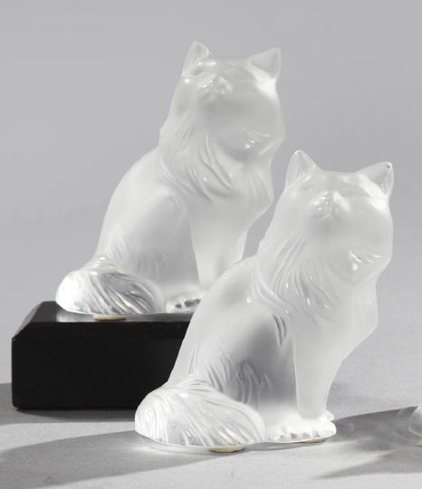 Appraisal: Pair of Lalique Crystal Figures of Seated Long-Haired Cats in