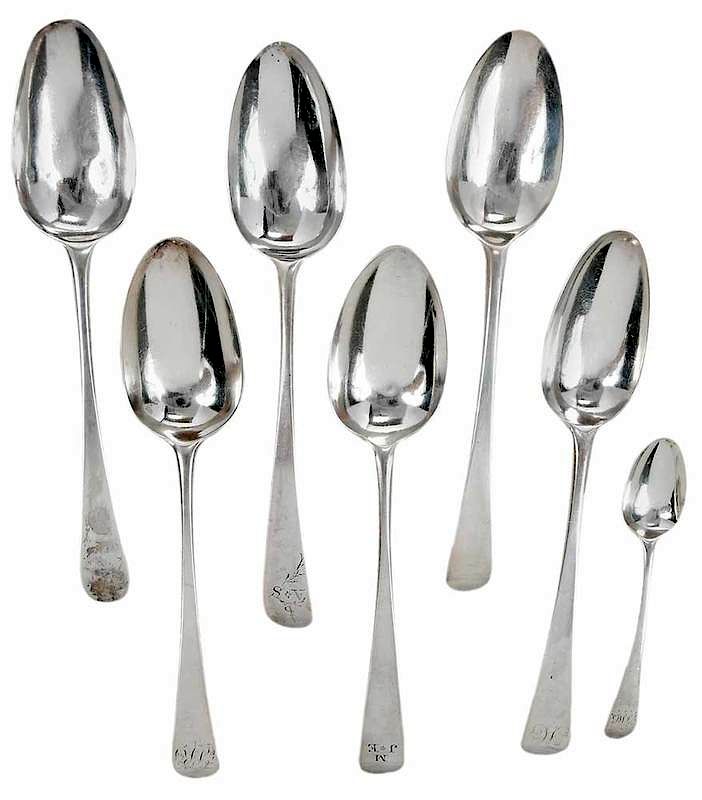 Appraisal: Seven Hester Bateman English Silver Spoons London - all oval