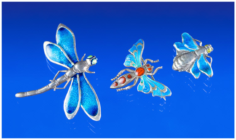 Appraisal: Three Silver and Enamel Brooches in the Form of Insects