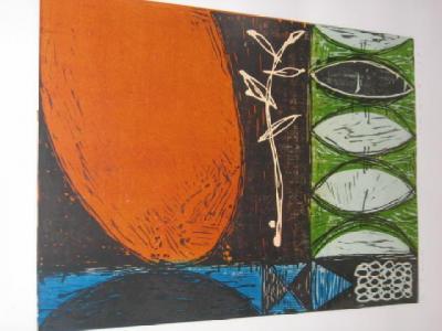 Appraisal: TOM WOOD Branch reduction linocut limited edition signed and inscribed