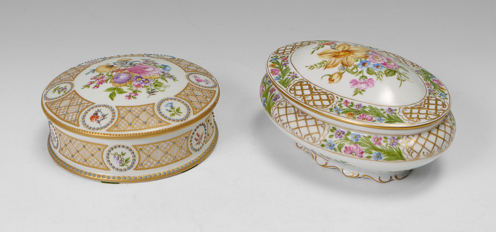 Appraisal: BECKER Irene American - Two porcelain boxes hand painted in