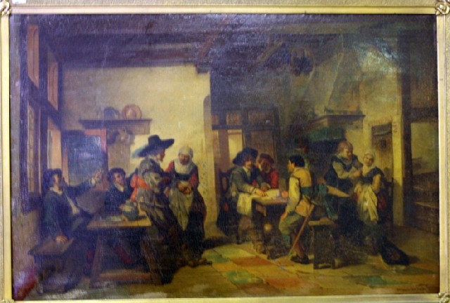 Appraisal: A th century oil or oleograph of a Dutch tavern