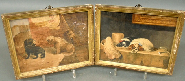 Appraisal: - Two small watercolor paintings of dogs early th c