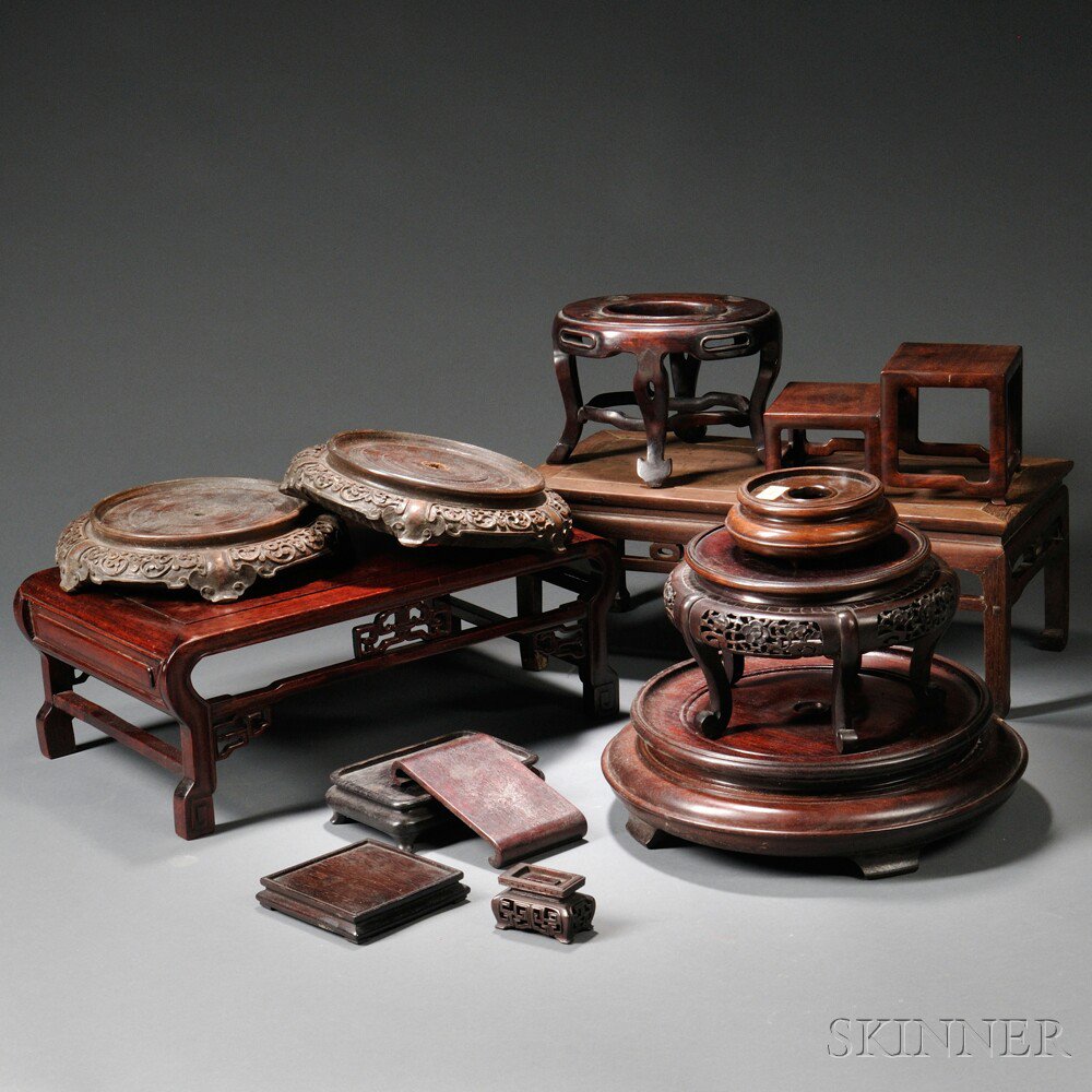 Appraisal: Thirteen Wood Stands China varying shapes size to x x