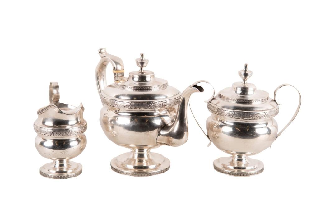 Appraisal: THREE PIECE AMERICAN COIN SILVER TEA SERVICEFarnham Ward Norwich CT