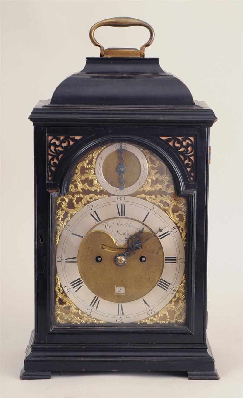 Appraisal: GEORGE II BLACK LACQUER BRACKET CLOCK WITH PULL REPEAT SIGNED